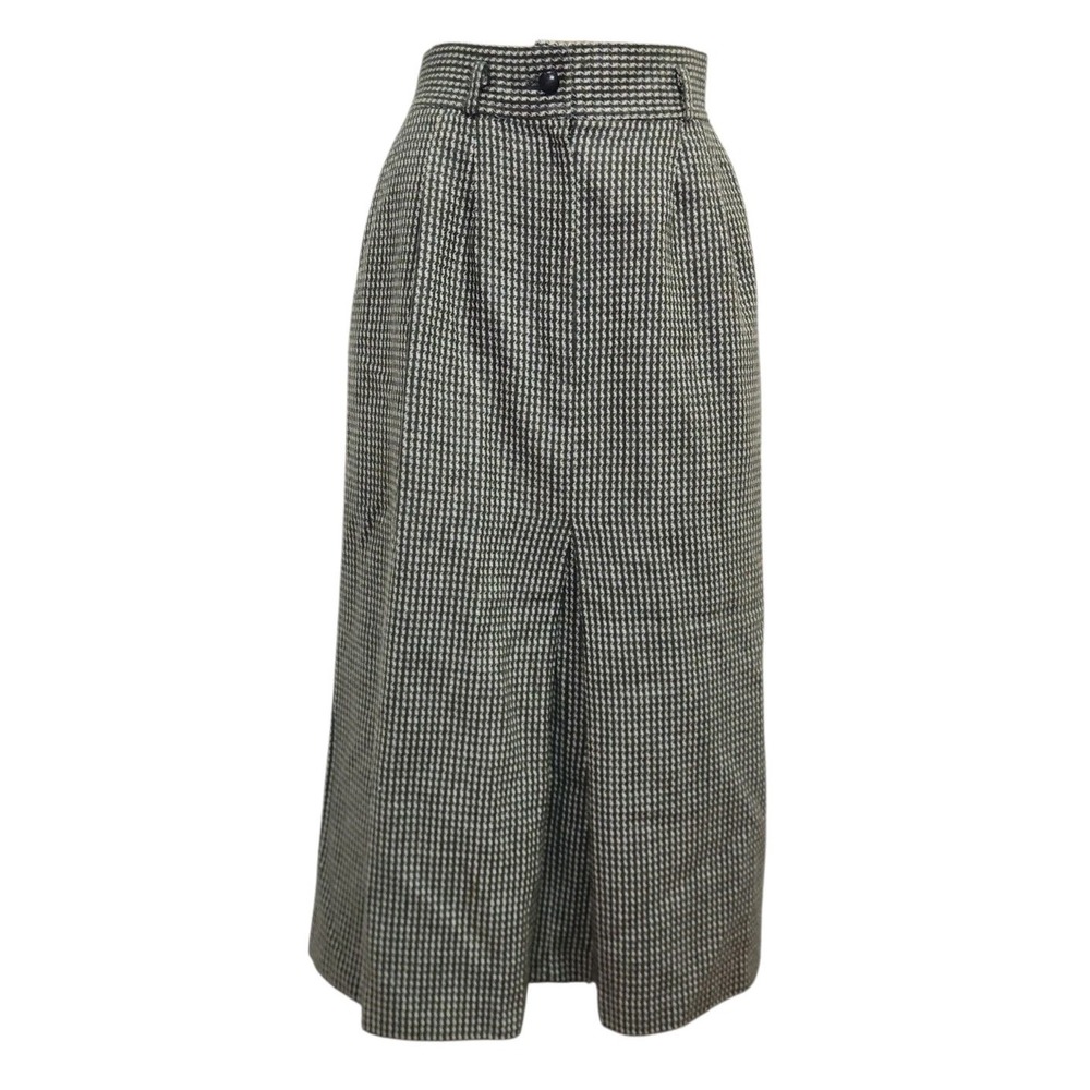 Vintage 90s Chaus Wool Maxi Skirt Size 10 Houndstooth Tweed Gray Cream